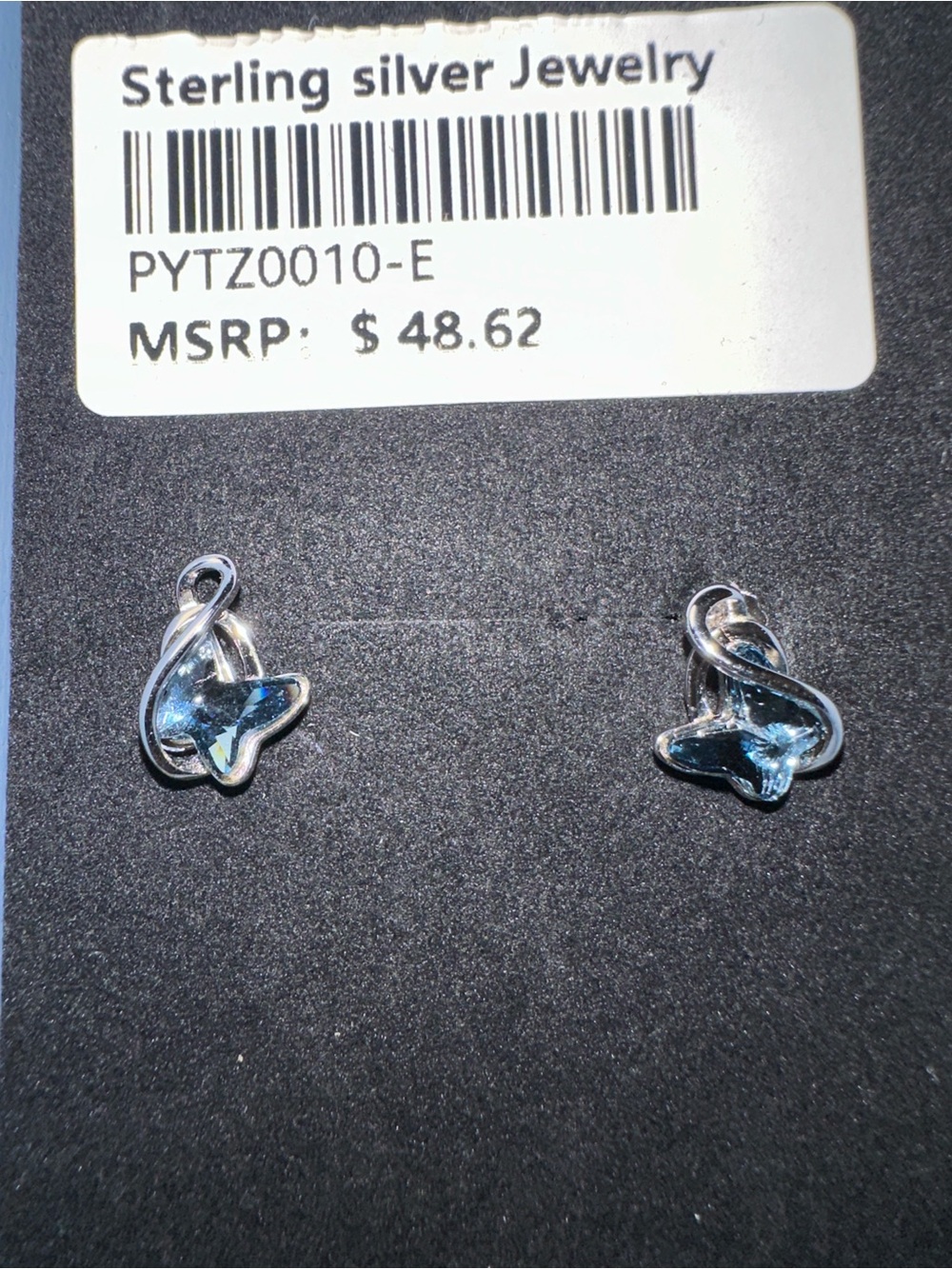 Sterling Silver Blue Glass Butterfly Stud Earrings